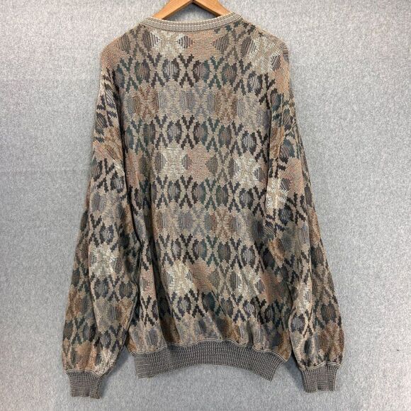 Men's St. Croix Shop Size XL Knit Sweater Multi-Color Geometric Pattern Tan Blue - Picture 5 of 10